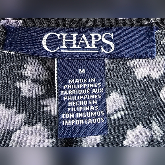 NWOT Chaps Floral Ikat Surplice Dress MEDIUM BLACK with LAVENDER FLORAL - Picture 4 of 6